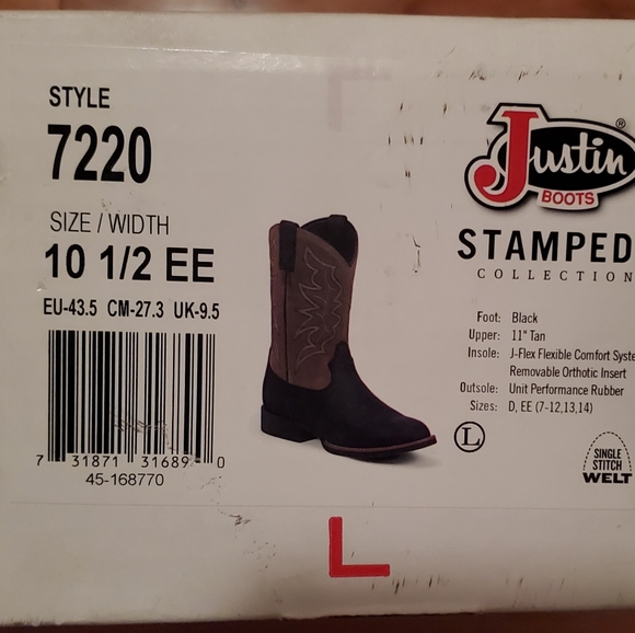 Men's Justin Cowboy Boots Like New Black and Brown 10.5EE - Picture 2 of 5
